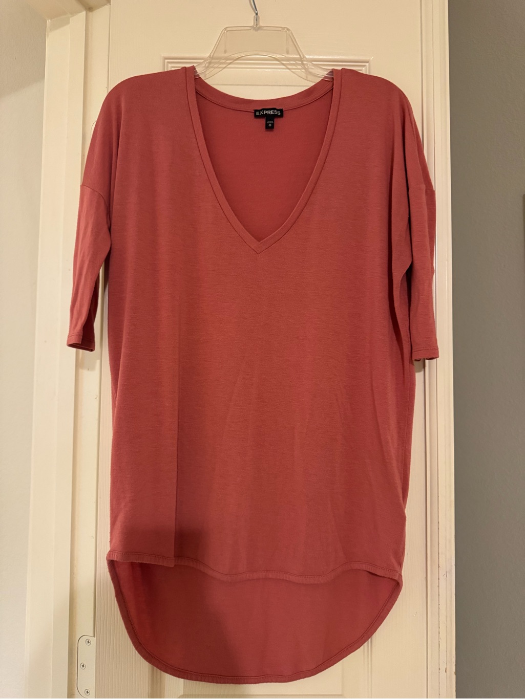 Express Modal Blend Women’s Dusty Rose V-Neck High-Low Top